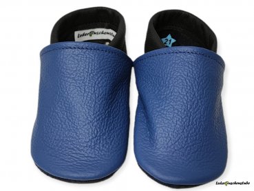 Lederpuschen jeansblau-schwarz schlicht